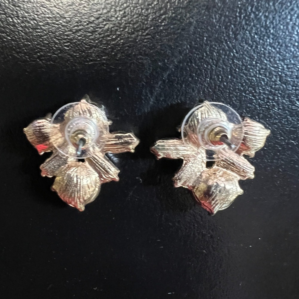 Gold Tone White Cluster Statement Post Earrings Clear Baguette Stones - Picture 4 of 7